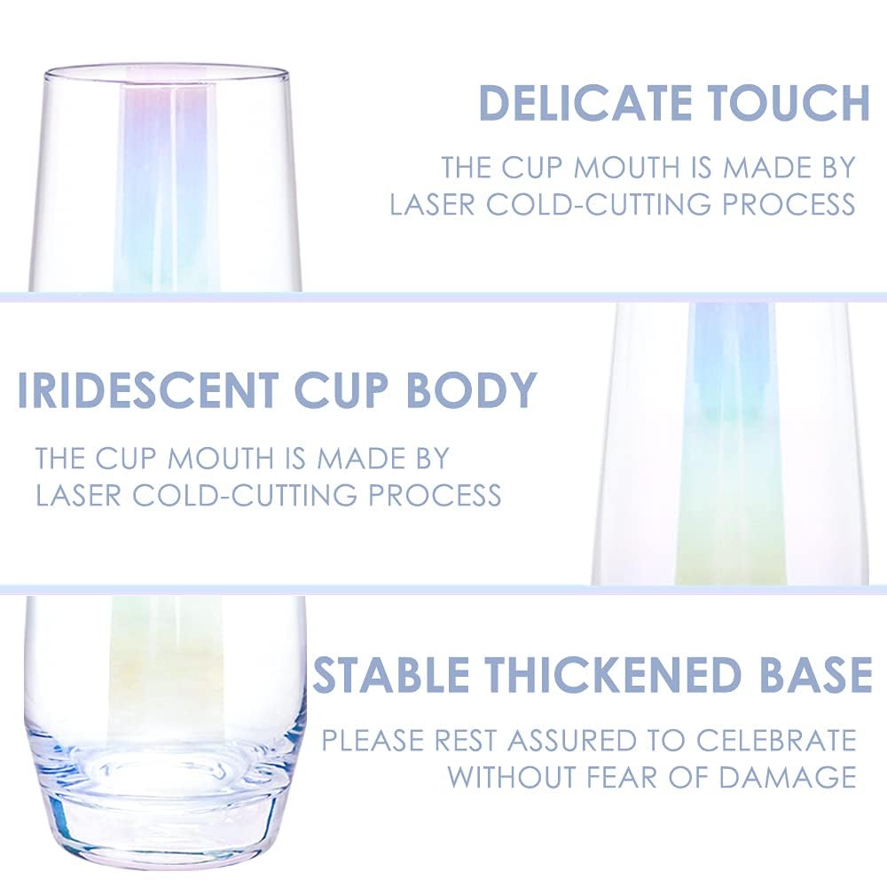 Swetwiny Colorful Highball Glasses, 18.5 Ounce Iridescent Glassware Set of 4 Lead-Free Crystal Glassware Drinking Glasses Set for Mixed Drinks, Water, Juice, Beer, Cocktail