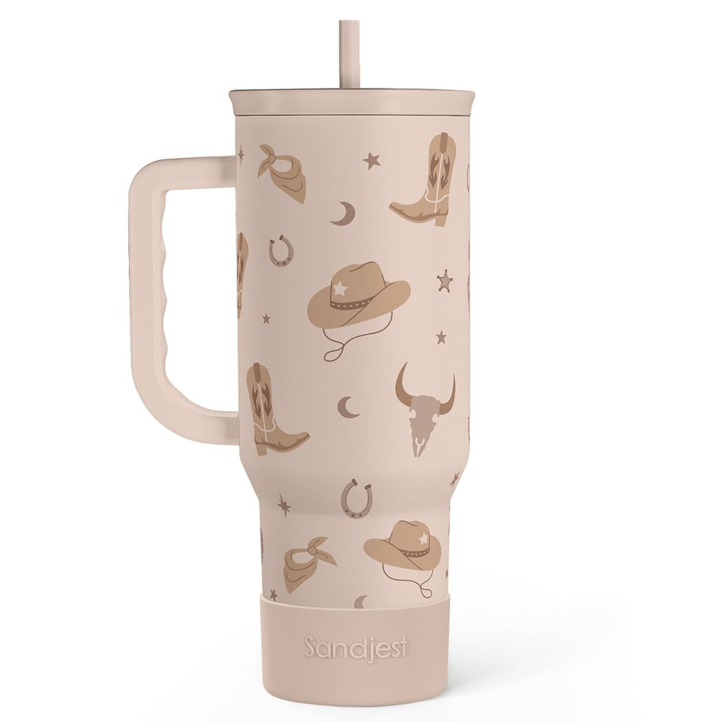 SANDJEST Cowgirl Tumbler 40oz for Women Girls – Stainless Steel Travel Coffee Mug Cup with Handle and Straw, Gift for Birthday Christmas