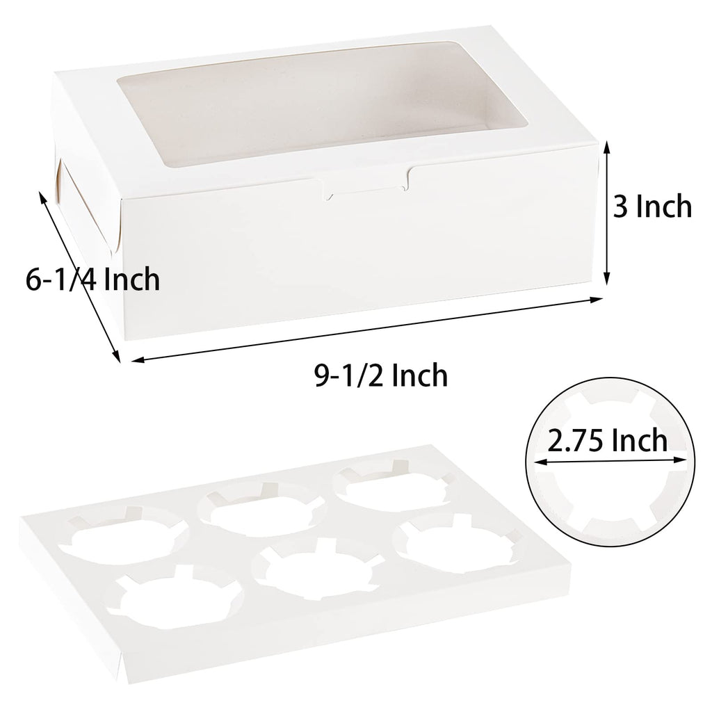 Jucoan 50 Pack Cupcake Box with Insert and Window Hold 6 Standard Cupcakes Muffins, Food Grade Cupcake Carrier Container, White Bakery Package Box for Pastry, Cookies, Small Cake, Party Dessert