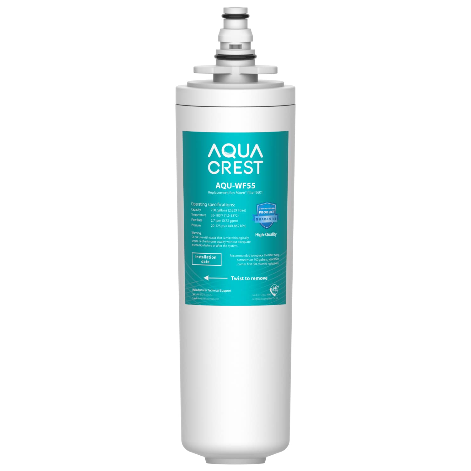 AQUACREST 9601 Water Filter, Model No.WF55, Replacement for Moen 9601 ChoiceFlo 9600, 9602, 9500, 9501, 9502, Fits F87400, F7400, F87200, 77200, CAF87254, S5500 Series of Moen Faucets