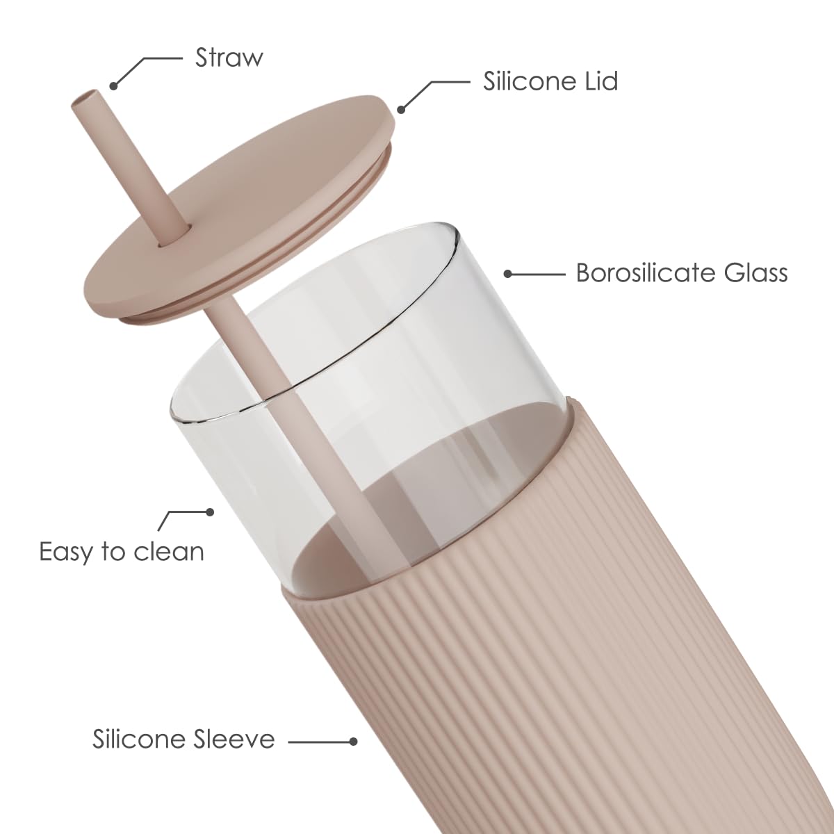 SANDJEST Glass Tumbler with Straw and Lid, Glass Water Bottle with Silicone Sleeve 20oz, Smoothie, Iced Coffee Cup, Gifts for Women Teen Girls Birthday Christmas (Light Brown)
