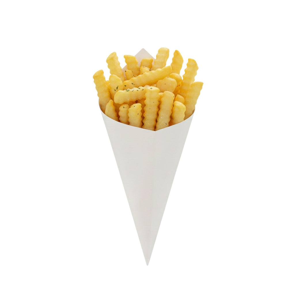 Restaurantware-Conetek 10-Inch Eco-Friendly White Finger Food Cones: Perfect for Appetizers - Food-Safe Paper Cone - Disposable and Recyclable - 100-CT
