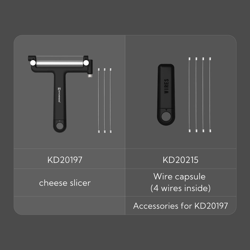 KITCHENDAO Adjustable Wire Cheese Slicer Cutter, 50% Stronger Wires with 2nd Gen Wire Fixing Mechanism, Adjustable Hand-Held Cheese Cutter, Quick Replacement, Dishwasher Safe, with 3 Extra Wires
