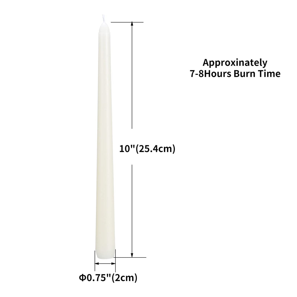 flamecan Ivory Taper Candles, Set of 20 Unscented and Smokeless 10 Inch Candles Long Burning, Paraffin Wax with Cotton Wicks for Burning Approxinately 7-8 Hours Time (F2023008)
