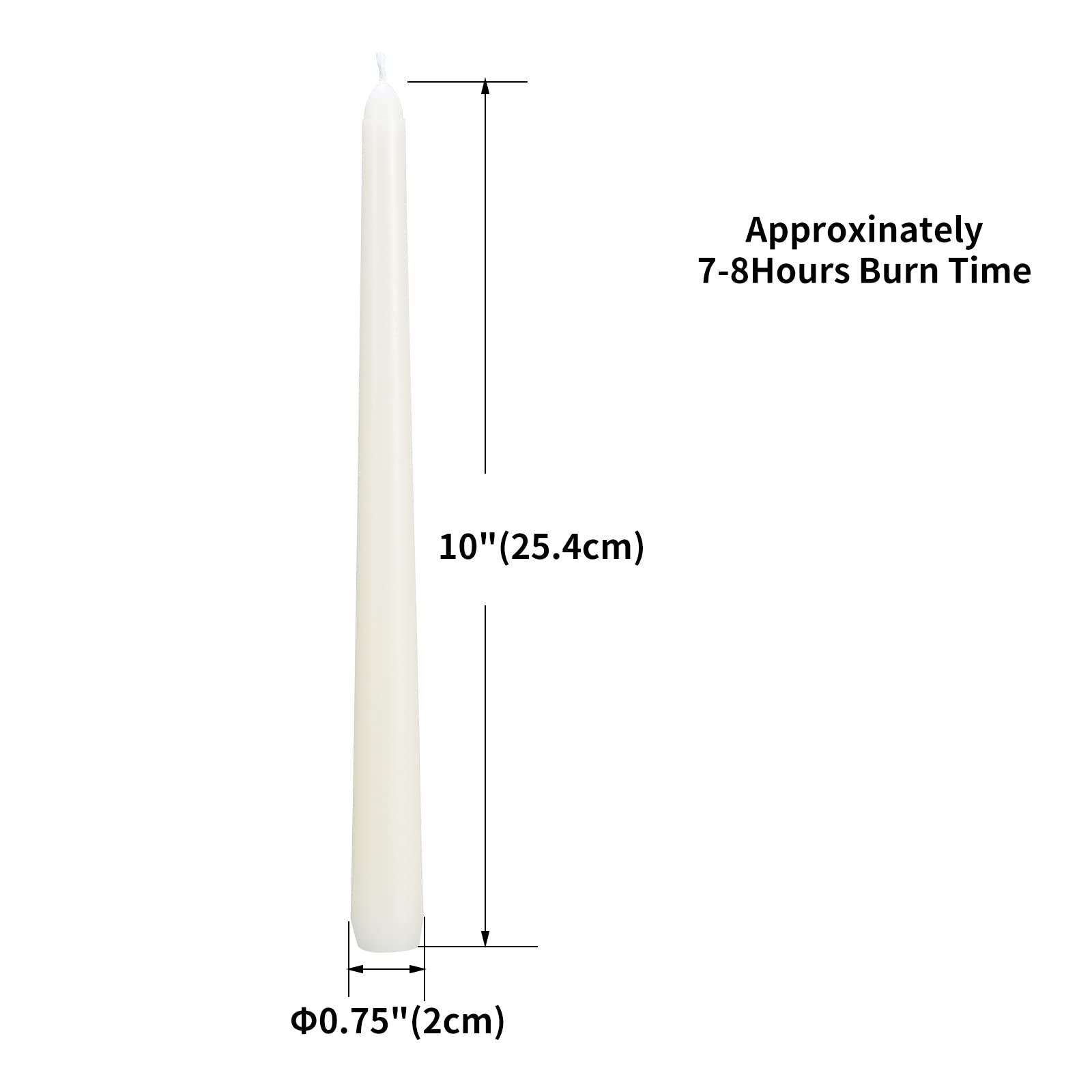 flamecan Ivory Taper Candles, Set of 20 Unscented and Smokeless 10 Inch Candles Long Burning, Paraffin Wax with Cotton Wicks for Burning Approxinately 7-8 Hours Time (F2023008)