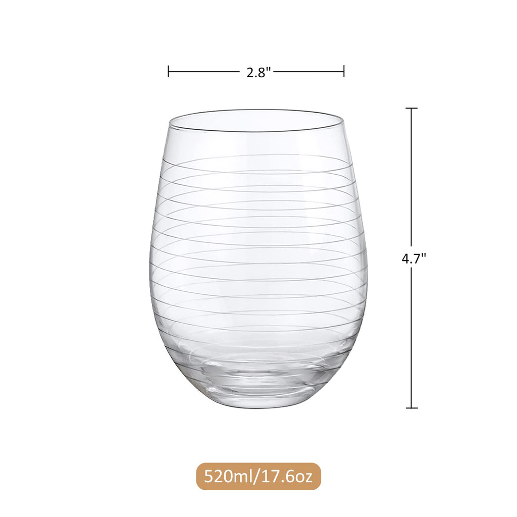 Joeyan 17.5 oz Handmade Etched Stemless Wine Glasses Set of 4, Carved Stripes Dots Crystal Wine Glasses, Large Glass Wine Tumblers for Wine Tasting, Wedding, Anniversary, Party