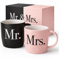 Triple Gifffted Mr and Mrs Coffee Mugs Couples Gifts Ideas for Wedding Anniversary Engagement Valentines Christmas His Hers Present Husband Wife Him Her Men Women, Bride Groom Newlyweds, Ceramic 13Oz