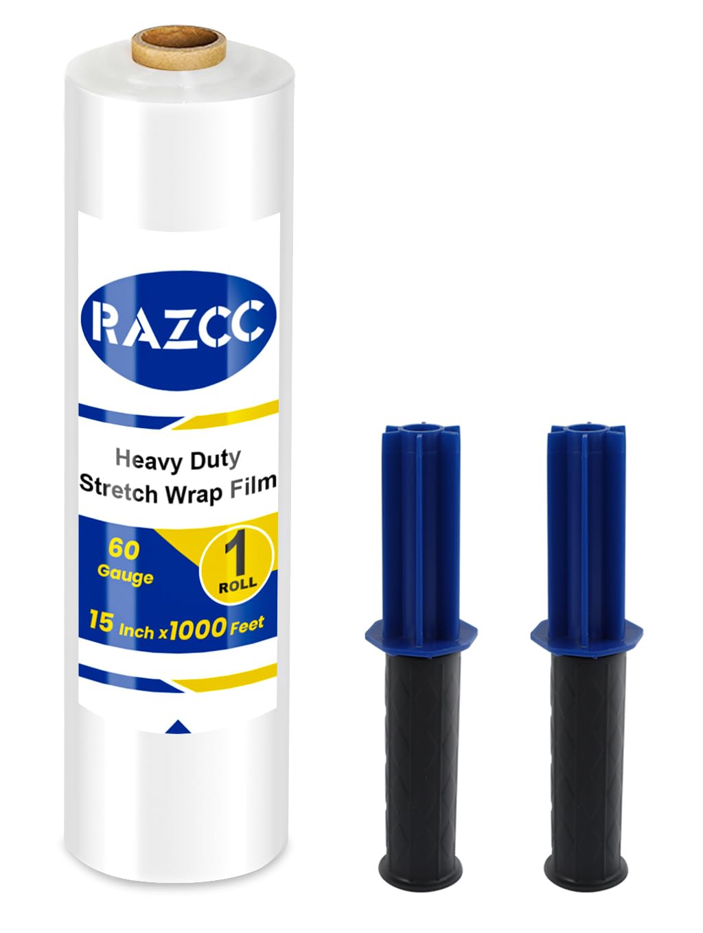 Stretch Film, RAZCC Stretch Wrap Industrial Strength, Shrink Wrap for Pallet Wrap, Heavy Duty Clear Plastic Wrap with Handles, Moving Wrapping Plastic Roll, 15" x 1000 Ft Per Roll, 60 Gauge, 1 Pack