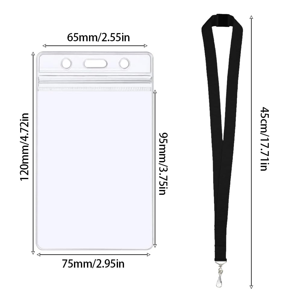 30 Pack Breakaway Lanyards Polyester Neck Straps with 30 Pack Waterproof Badge Holders Name Tag for ID Cards Events Office and Schools (30, Black)