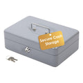 Desk Tech Heavy-Duty Metal Cash Box with Lock, 8-Slot Removable Tray, Portable Safe Box for Office Desk, School, Small Business, and Yard Sale, 9.8” L x 6.9” W x 3” H, Gray