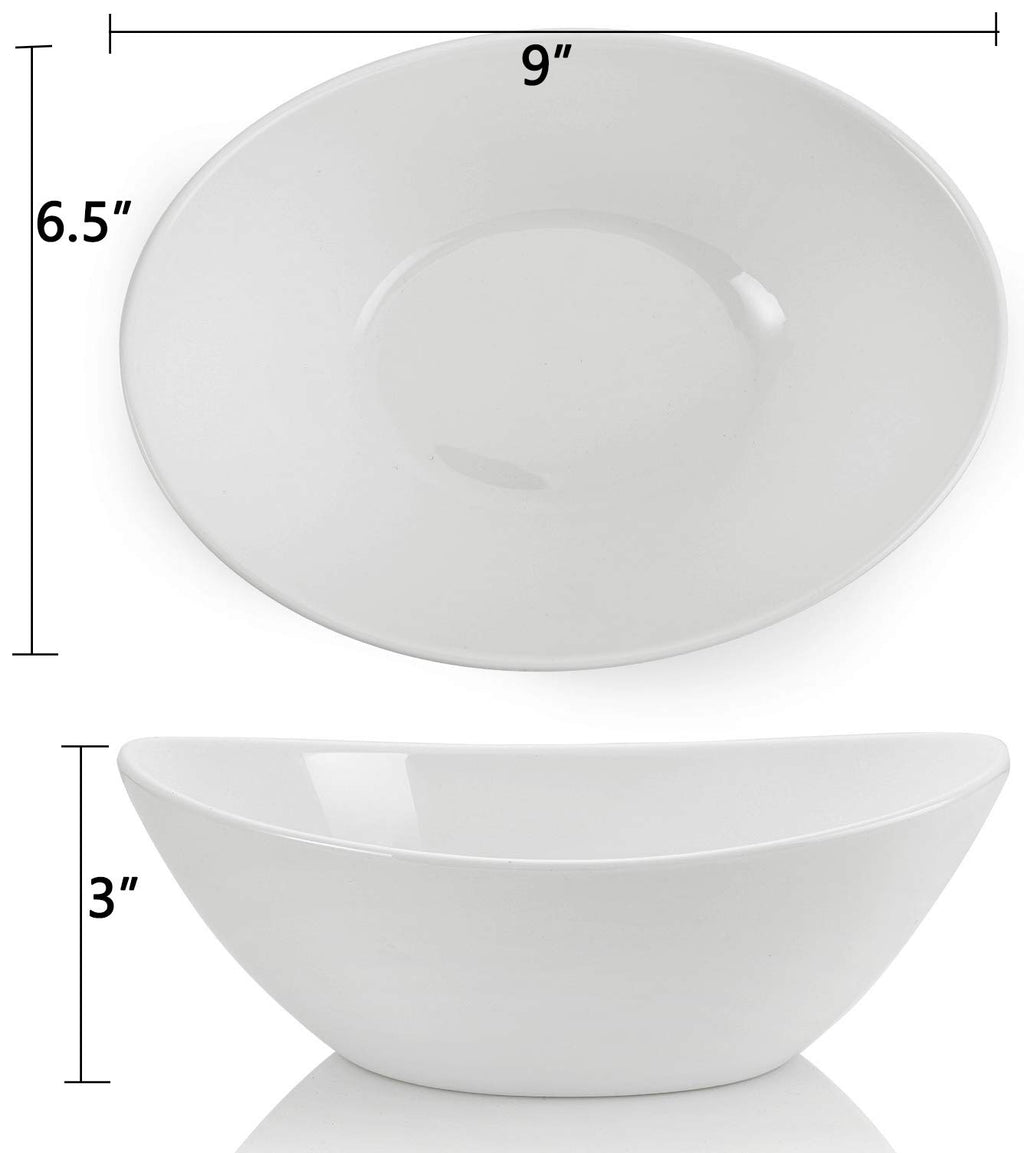 Lawei Set of 4 Porcelain Serving Bowls, 1020 ml, Oval Ceramic Mixing Bowls, 9 Inch Serving Bowls for Salads, Spaghetti, Dessert, Veggie, Side Dishes, Microwave and Dishwasher Safe