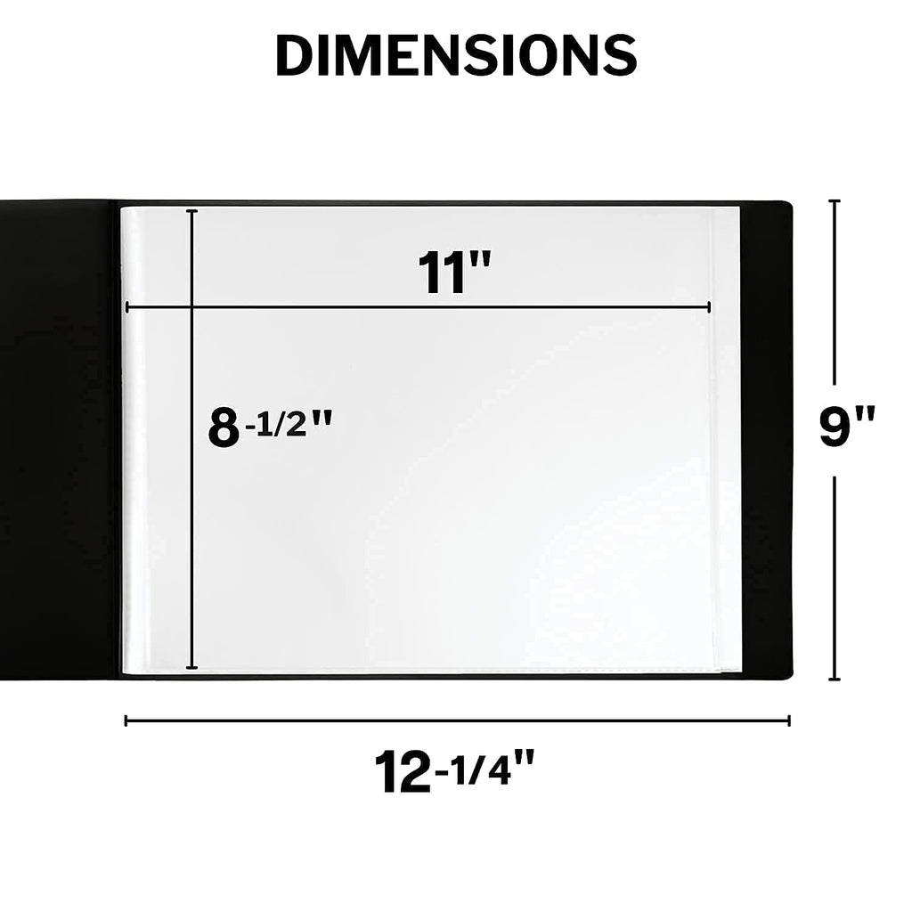 Dunwell Landscape Binder with Sleeves - (8.5x11, Black), 24-Pocket Horizontal Presentation Book, 24 Clear Sleeves Display 48 Pages, 8.5 x 11 Letter Size Paper, Sheet Protector Portfolio Folder