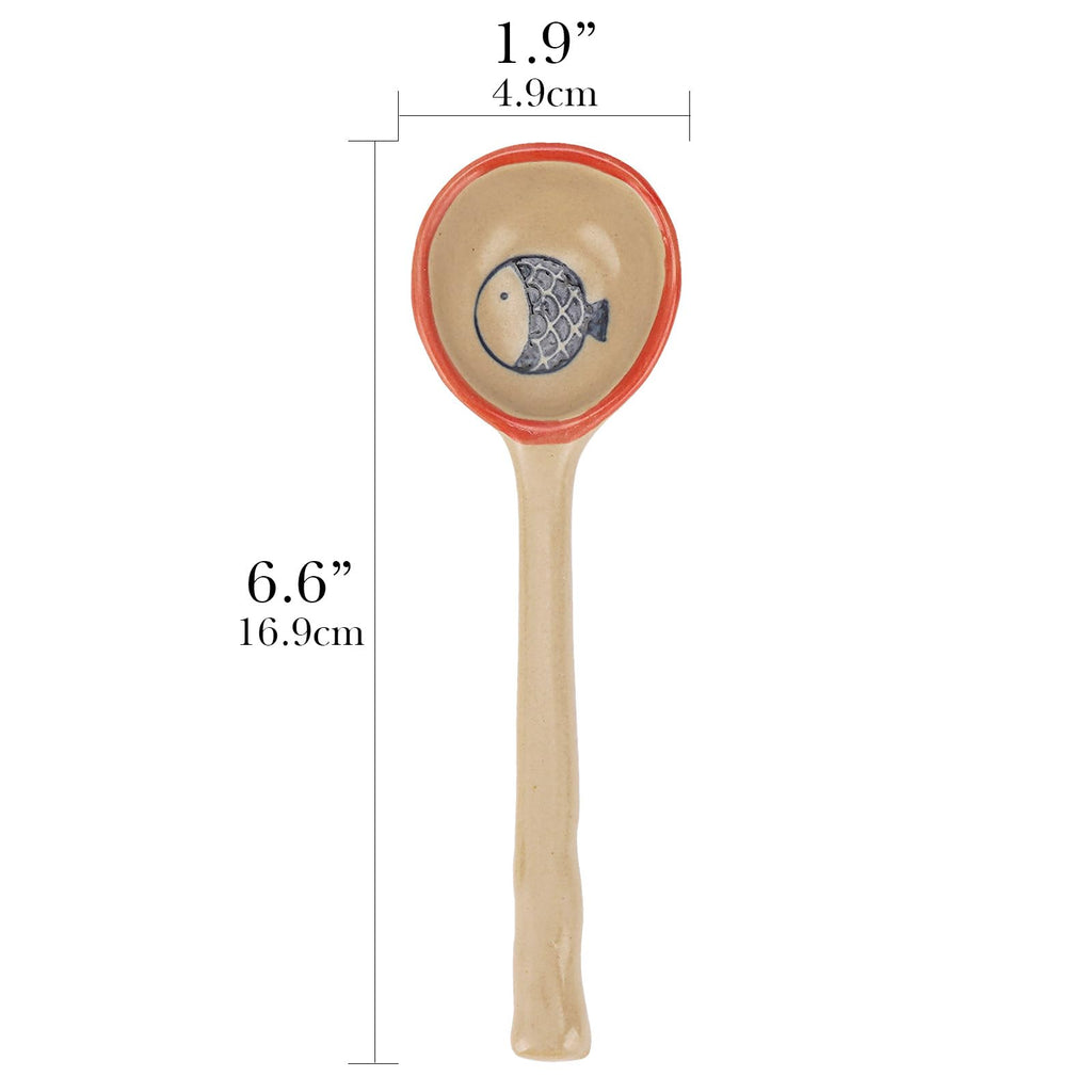 JANKOW 4 Pack Japanese Ceramic Soup Spoons, Long Handle Japanese Round Soup Spoon, Hand-Painted Porcelain Soup Spoons for Ramen Wonton Noodles Miso Dumplings