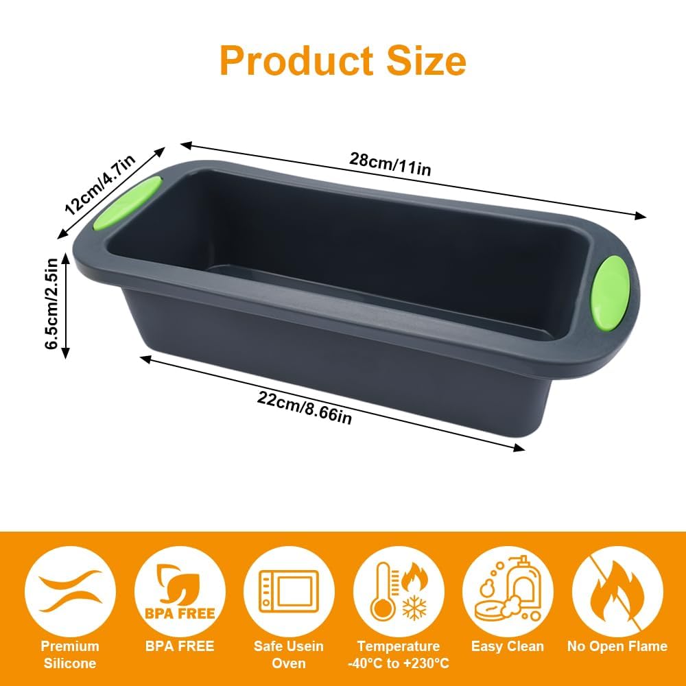Pack of 2 Silicone Bread Loaf Pans, 28 x 12 x 6.5 cm Bread Baking Moulds, Non-Stick Bread Pans for Baking, BPA-Free, Cake Mould, Silicone Baking Mould for Cakes and Breads, Dark Grey