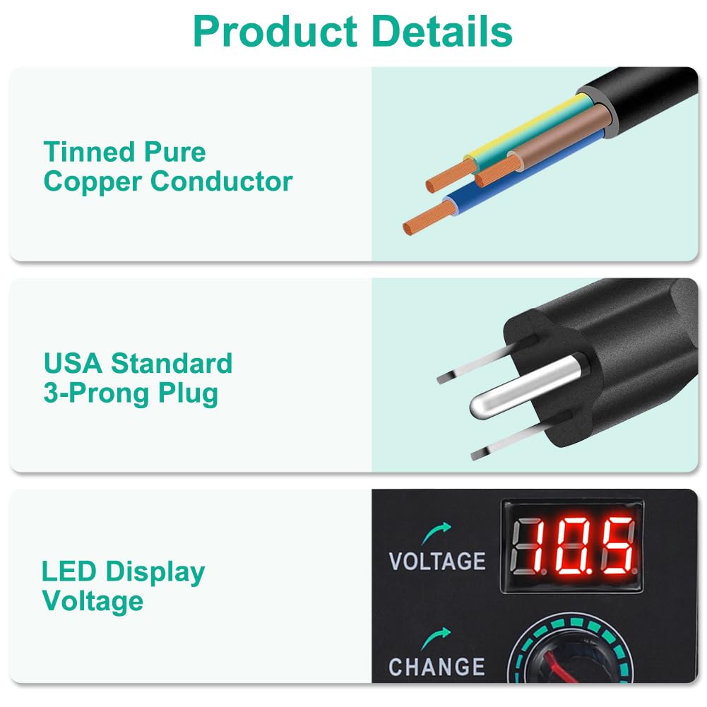 3V~24V 3A 72W Universal Power Supply 3V 5V 6V 9V 12V 15V 18V 20V 24V Adjustable Variable Switching AC/DC Adapter, 100V-240V AC to DC Converter with 14 Tips & Polarity Converter & Test Lead, 3 Prong