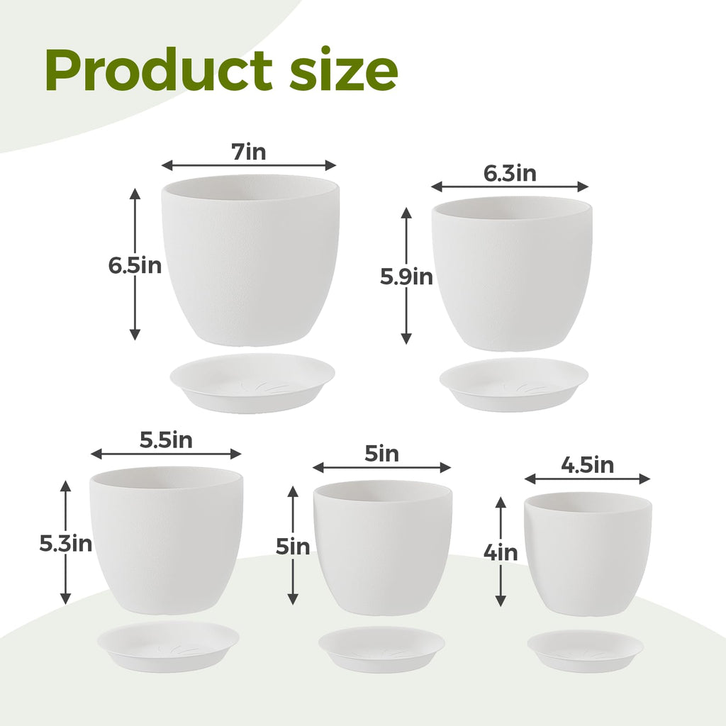 Bamworld 5 Pack Indoor Plant Pots with Drainage Holes and Saucers - Multi-Size Flower Pots for Indoor Outdoor Use Plastic Plant Pot for Home Gardening Containers(Black)