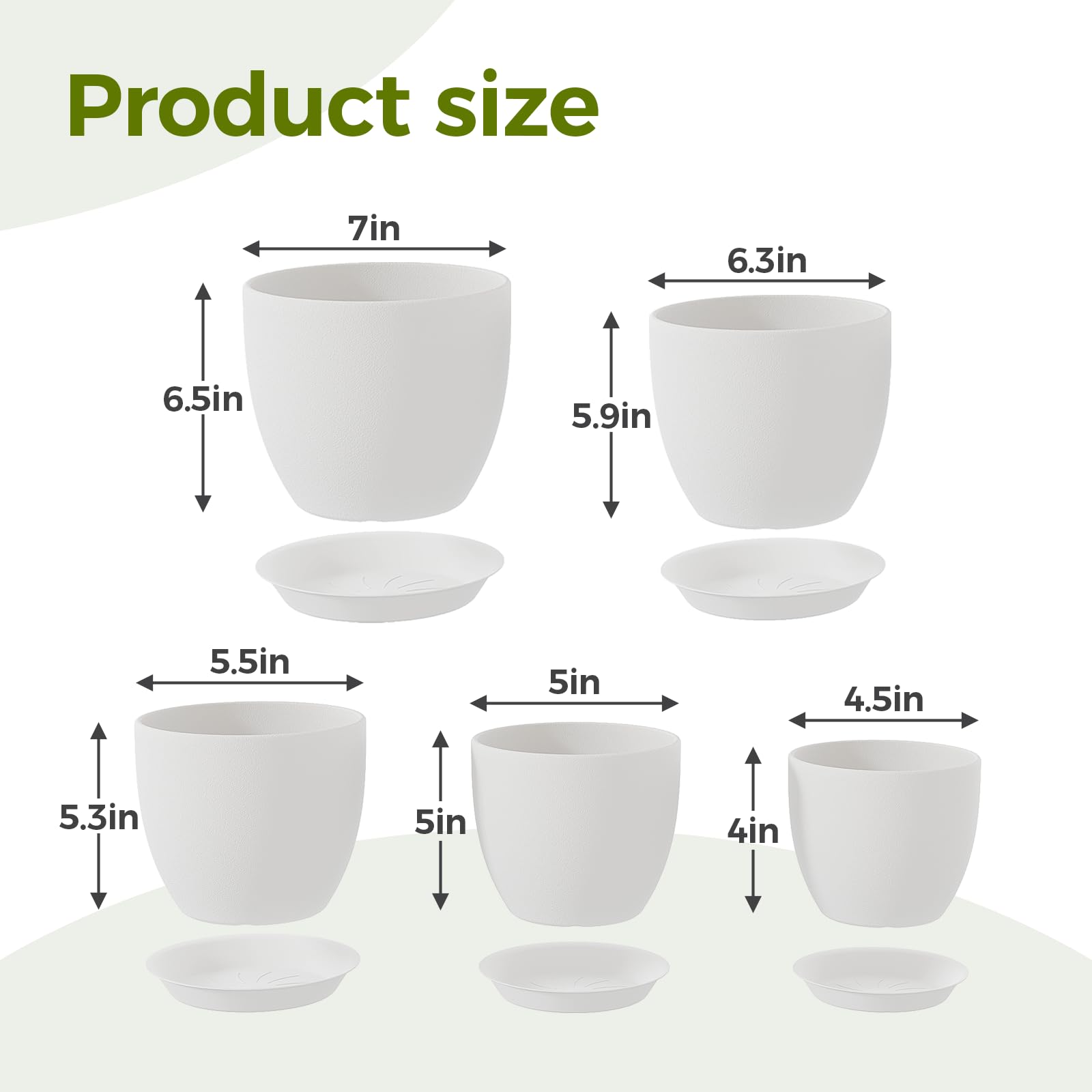 Bamworld 5 Pack Indoor Plant Pots with Drainage Holes and Saucers - Multi-Size Flower Pots for Indoor Outdoor Use Plastic Plant Pot for Home Gardening Containers(Black)