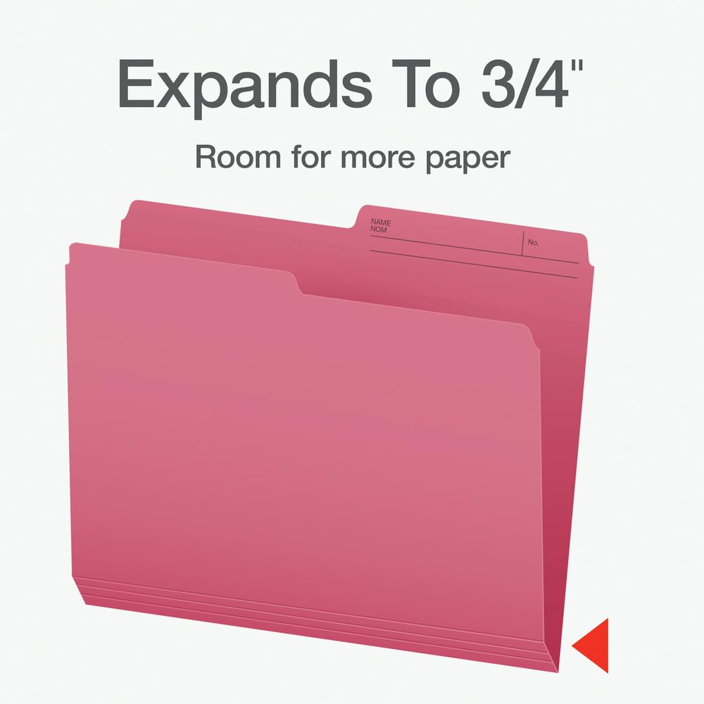 Pendaflex File Folders, 1/2 Cut Tab, Letter Size, Pink, Durable Paper Stock, 100/Box, Ideal for Office/Home/School File Organization, Made in Canada