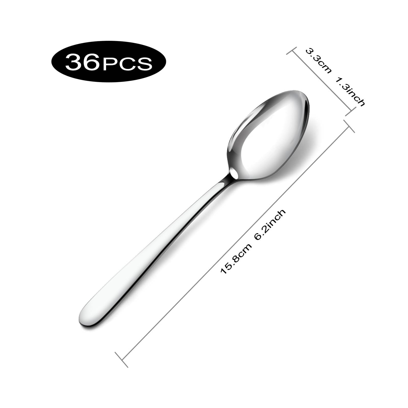 Pleafind 36-Pcs Teaspoons Set, 6.2 Inch Spoons Silverware, Stainless Steel Tea Spoons, Small Spoons, Mirror Polished Teaspoon, Dessert Spoons for Home, Restaurant, Dishwasher Safe