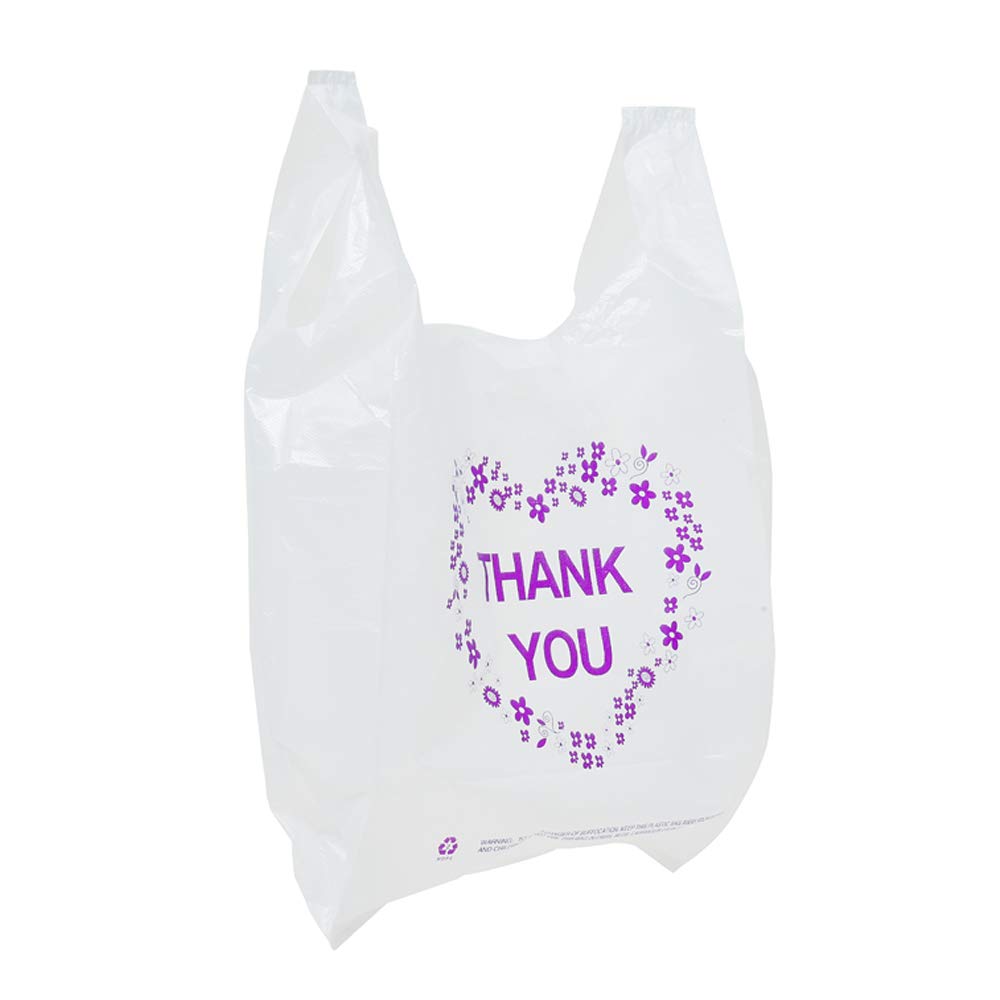 LazyMe Thank You T Shirt Bags, White Plastic Grocery Bags with Handles, Standard Supermarket Size, 12 x 20 inch (100 PCS)