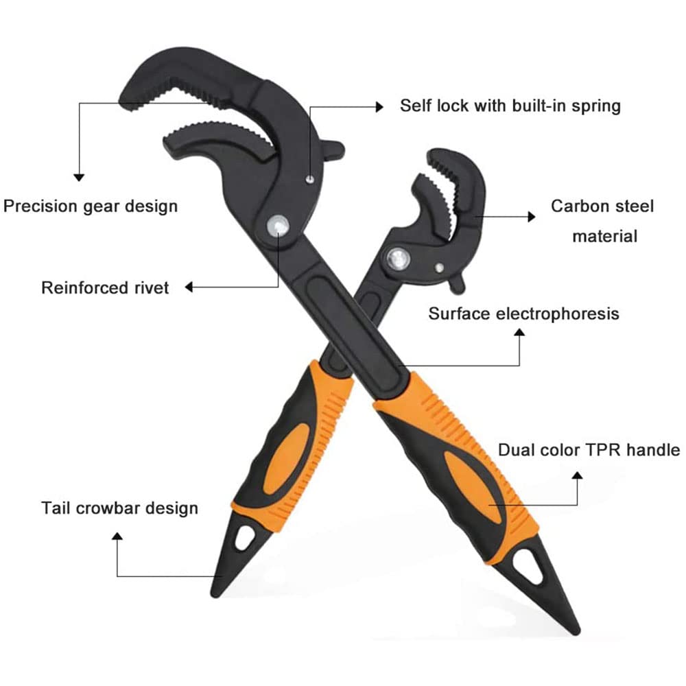 LSLANSOON 2 Pcs Multi-Function Universal Wrench Set Self Adjusting Spanner Quick Power Grip Pipe Wrench for Auto Repair and Home Maintenance