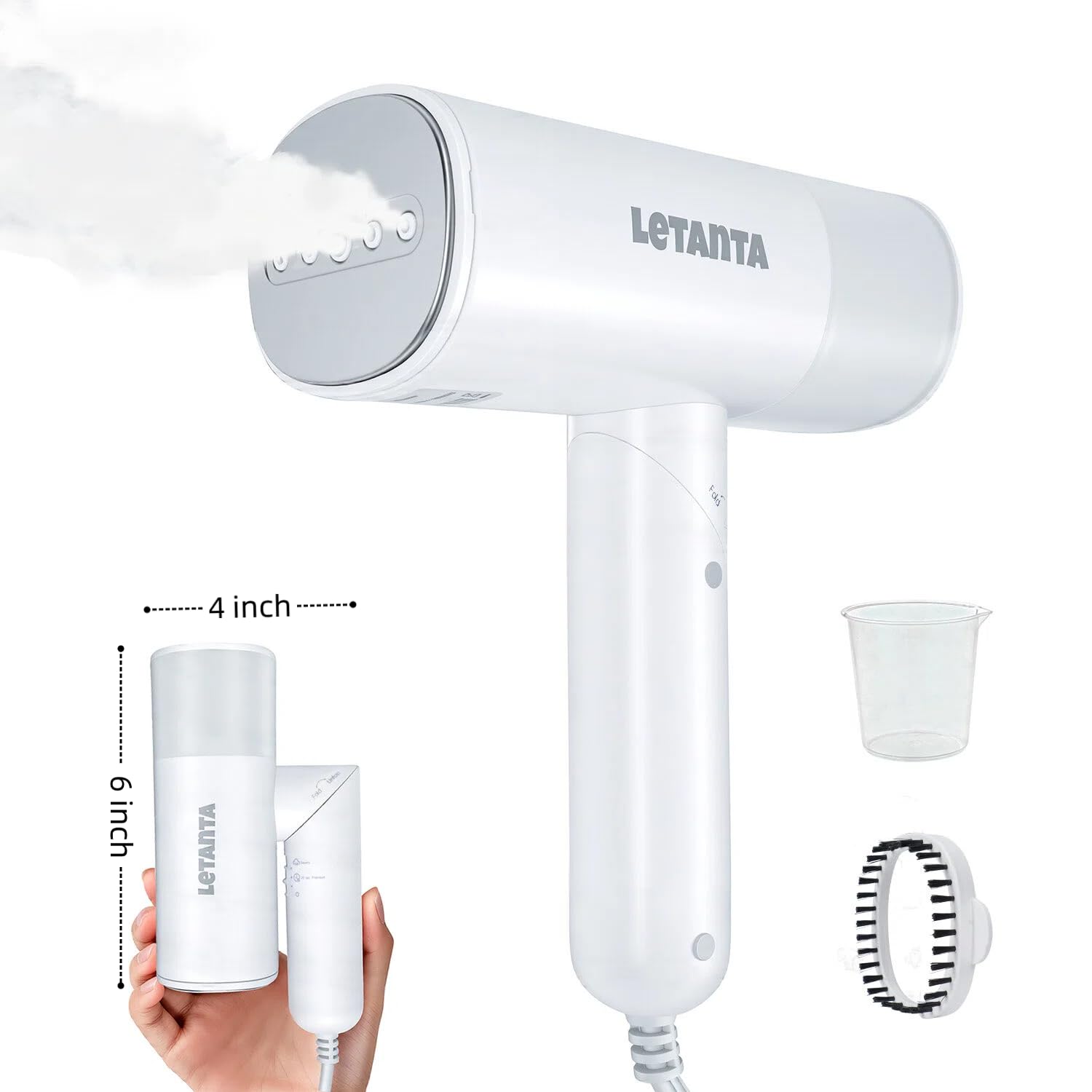 Letanta 2026 Foldable Clothes Steamer, 800W Portable Handheld Garment Steamer for Clothes, 25s Fast Heat-Up, Travel Steam Iron with 150ml Water Tank and Fabric Brush, Ideal for Home, Office & Travel