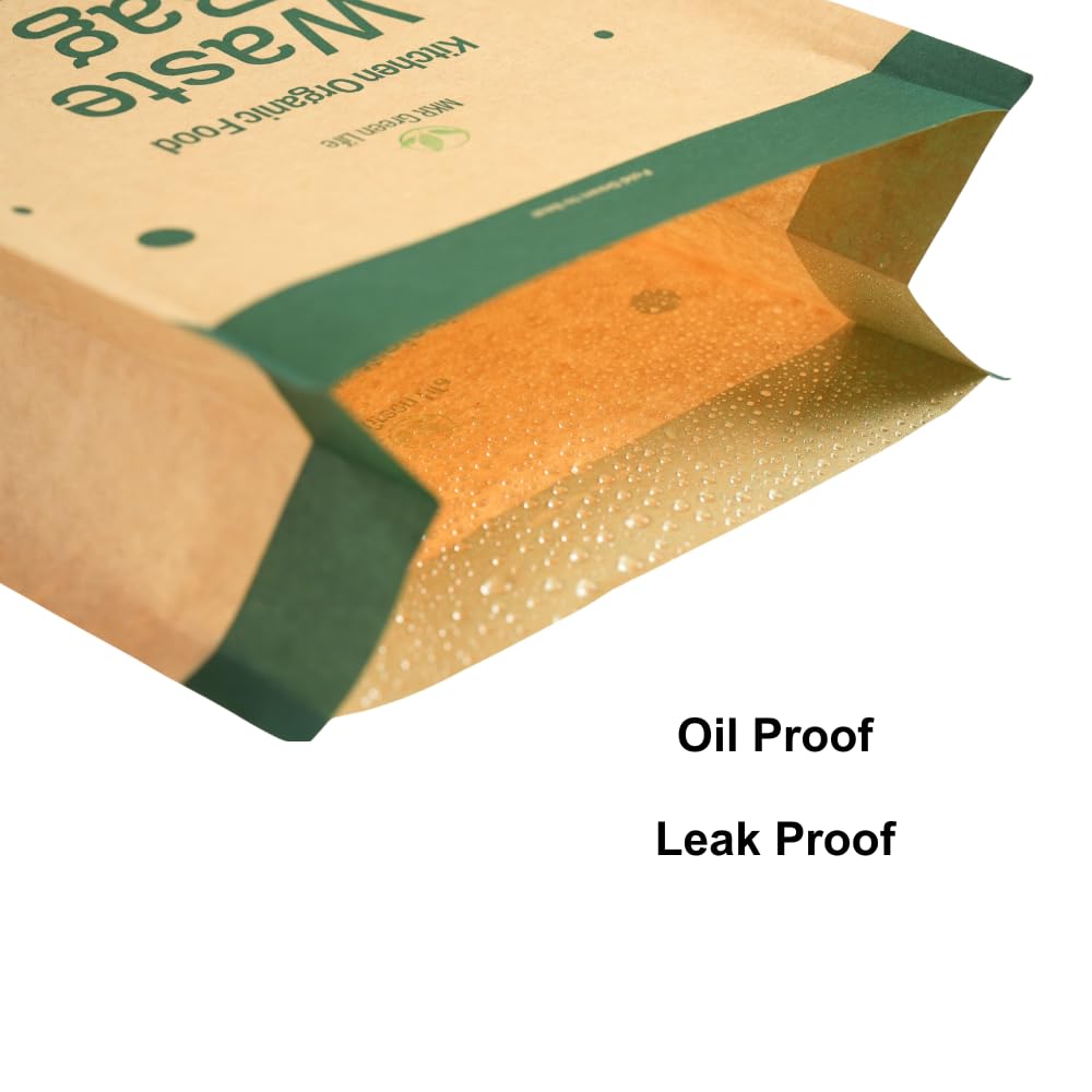 MKR Green Life - Compostable Paper Kitchen Food Waste Bags - 100% Cellulose Leak-Resistant Bin Liners, 35 Count