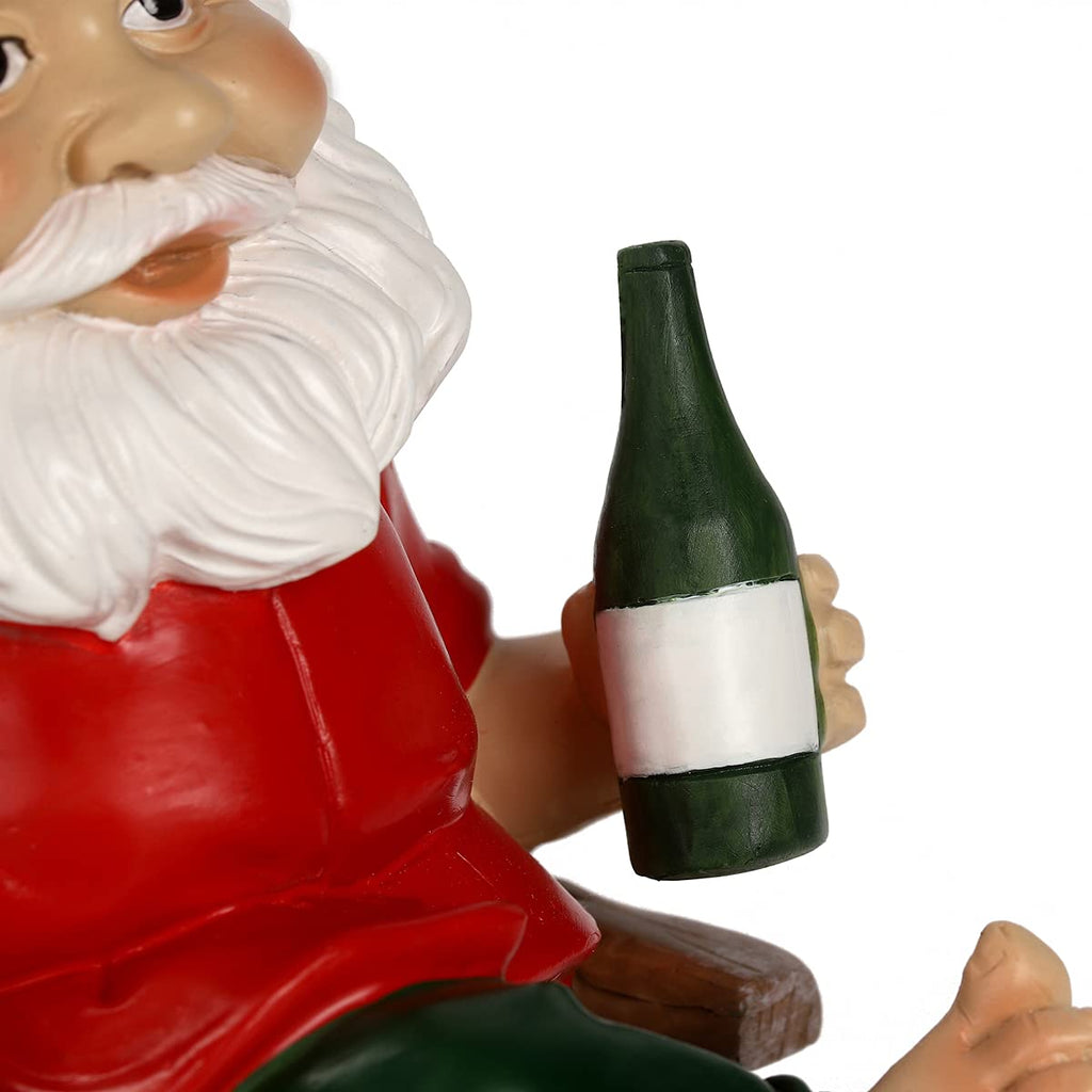 Drinking Garden Gnome Sitting on Rocking Chair, Outdoor Gnome Statue Decorations, Funny Garden Figurines for Lawn Patio (A)