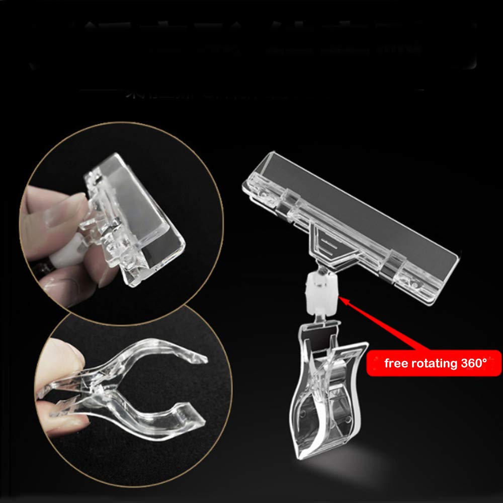 30Pcs Sign Clips Holders, Clear Plastic Rotatable POP Clip-on Style Merchandise Sign Display Clip Tag Holders for Display for Office, Business, Store, Supermarket, Exhibition