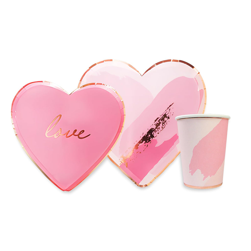 Dulousia Pink Heart Shaped Party Tableware - Disposable Wedding Engagement Paper Plates Cups Napkins, Valentine’s Day, Baby Shower, Mother’s Day Tableware, Marry Me LOVE Themed Party Supply 68pcs