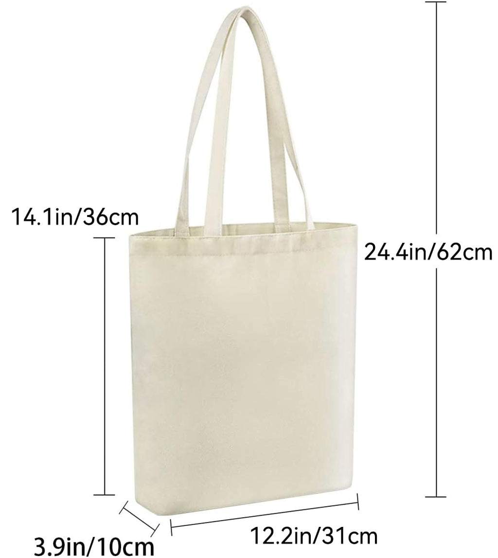 Faylapa 6 Pack Canvas Tote Bags,Heavy Duty Reusable Grocery Shopping Bag 12.2"x14.2" Blank Cotton Bags for Decorating Christmas Crafts DIY Painting (Beige)