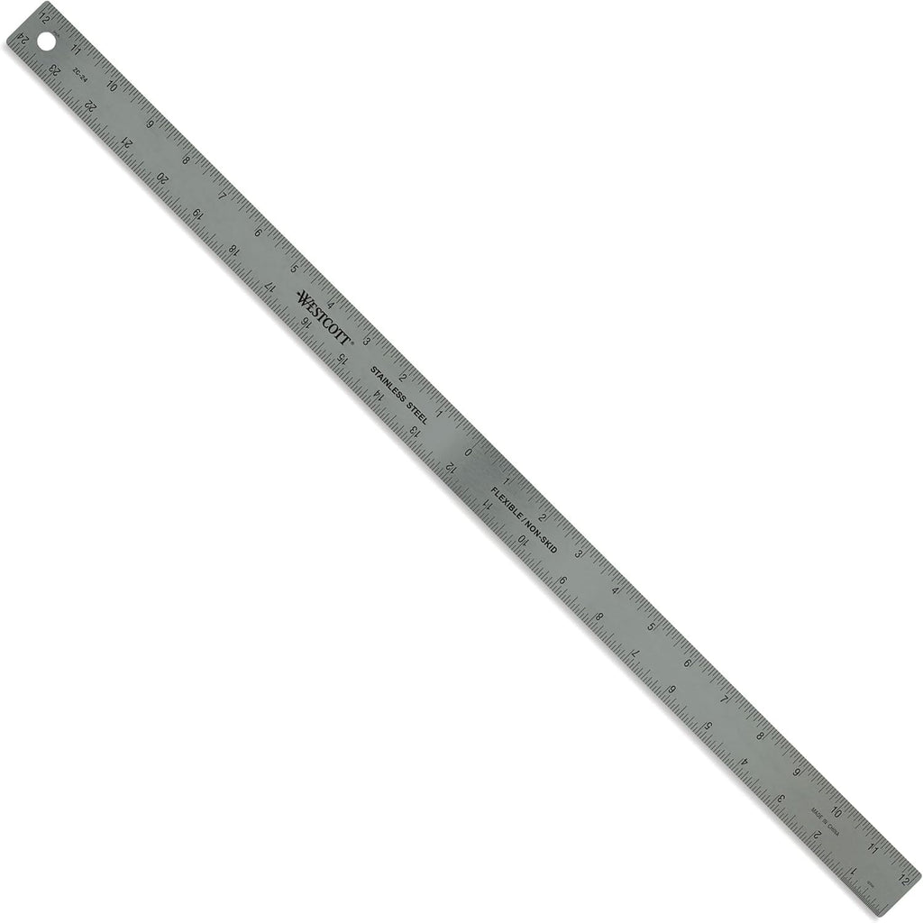 Westcott ZC-24 Zero Center Stainless Steel Metal Ruler with Non-Slip Cork Base, 24 in