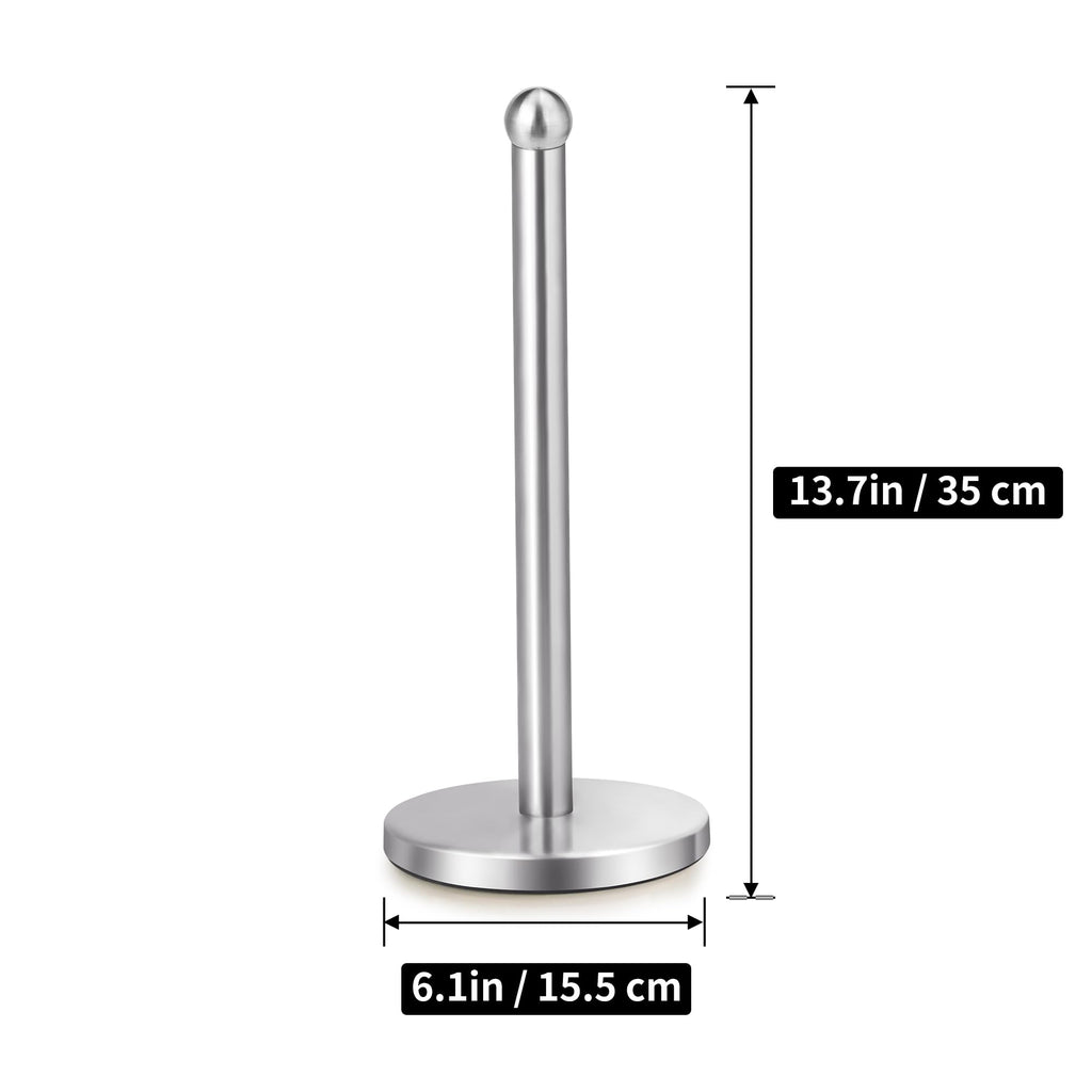 Paper Towel Holder Countertop, Paper Towel Holder with Solid Weighted Base, for Standard and Large Size Rolls (Silver)