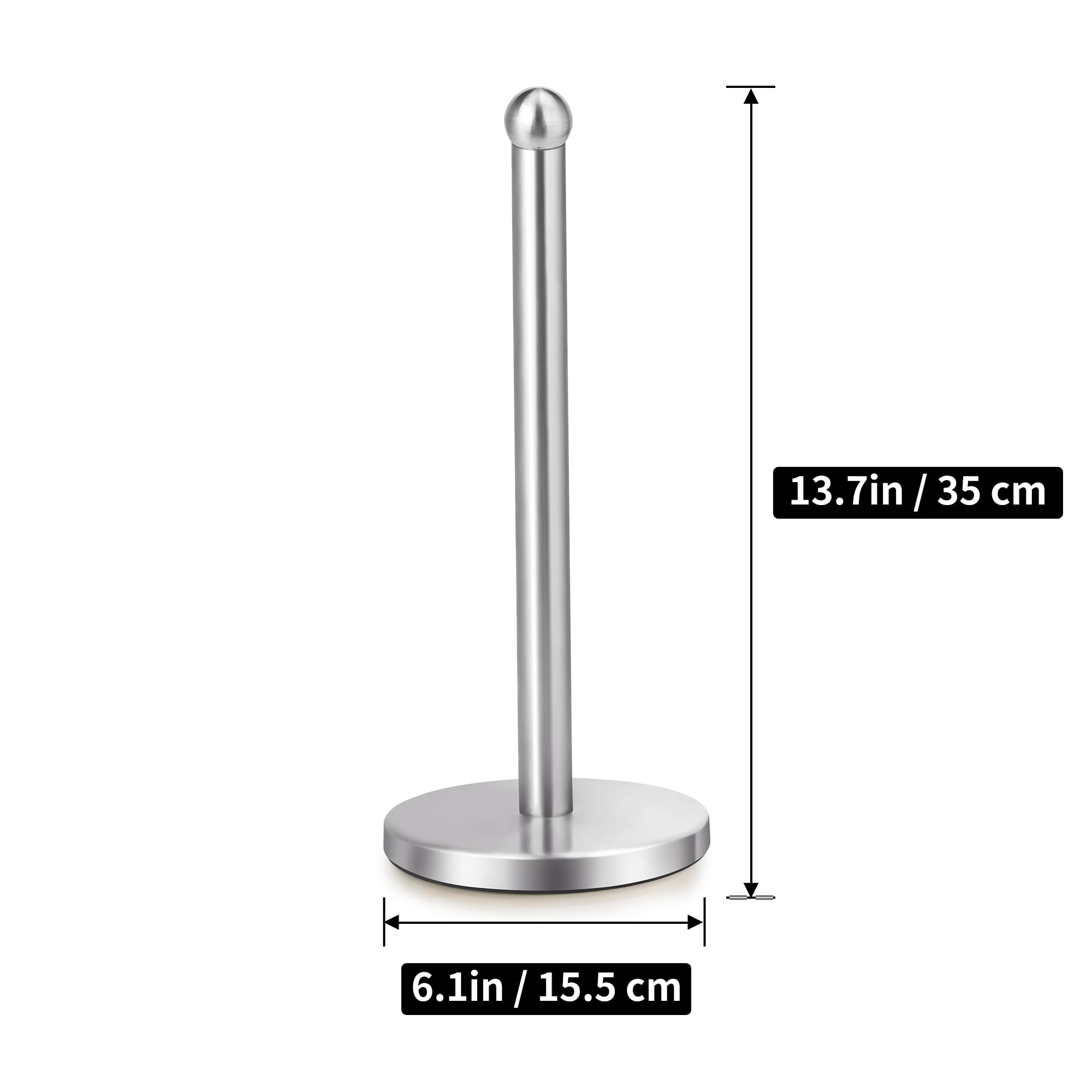 Paper Towel Holder Countertop, Paper Towel Holder with Solid Weighted Base, for Standard and Large Size Rolls (Silver)