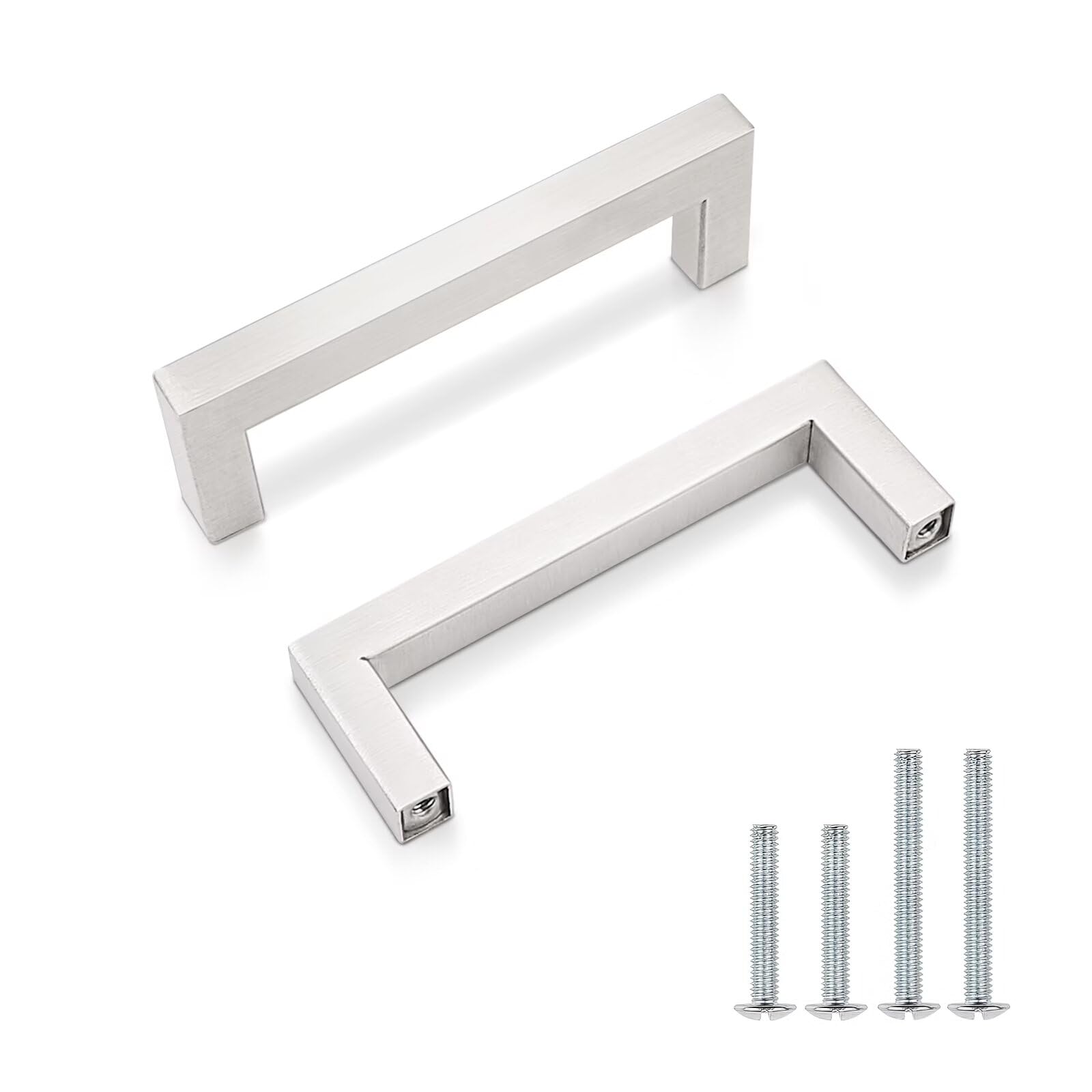 Gobrico 10 Pack Brushed Nickel Cabinet Handles 3-3/4" Cabinet Pulls, Kitchen Cabinet Handles Square Drawer Pulls Hole Centers 96mm, Stainless Steel Cabinet Handles Bathroom Drawer Pulls