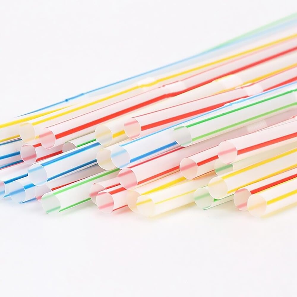 FOREVERIE 500 PCS Flexible Plastic Straws Bendable for Drinking, Diameter 6 MM Length 24 CM (9.45 Inches), Assorted Colors Striped, Extra Long