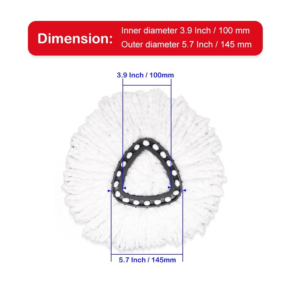 4Pcs Spin Mop Head Refills + 1 Mop Holder for Vileda, fit O-Cedar Spin Mop, Easy Wring Mop Replacement, Microfiber Triangle Replacement Pads, White Color (Pack4 * 1)