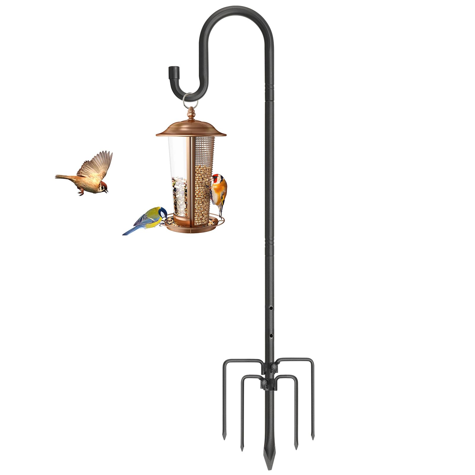 COCONUT Shepherds Hook for Bird Feeder, 62 Inch Adjustable Bird Feeder Pole with 5 Prong Base, 4/5 Inch Diameter Shepherds Hook for Outside, Garden Hanger Stand for Wind Chime, Lantern
