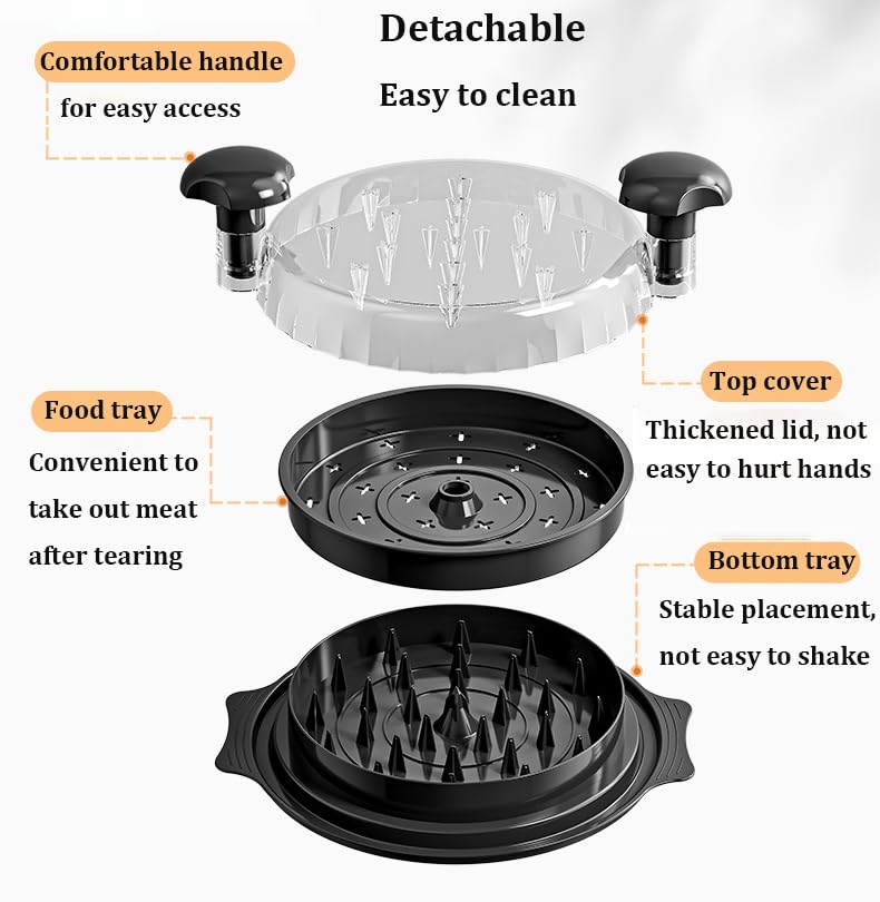 Chicken Shredder, Visible Chicken Fillet Shredder Tool,Dual Handle Design Cooked Chicken Meat Shredding Separation Tearing Stuffing Machine with Transparent Cover (Black)