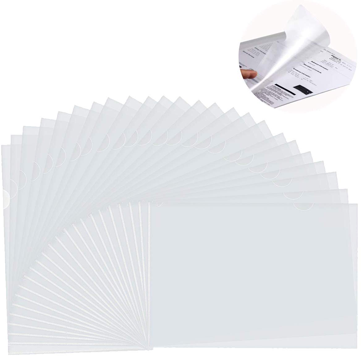 50 Pack L-Type Plastic Document Folder, Clear Document Folder Copy Safe Project Pocket US Letter/ A4 Size in Transparent Color (Folder 50 Pack)