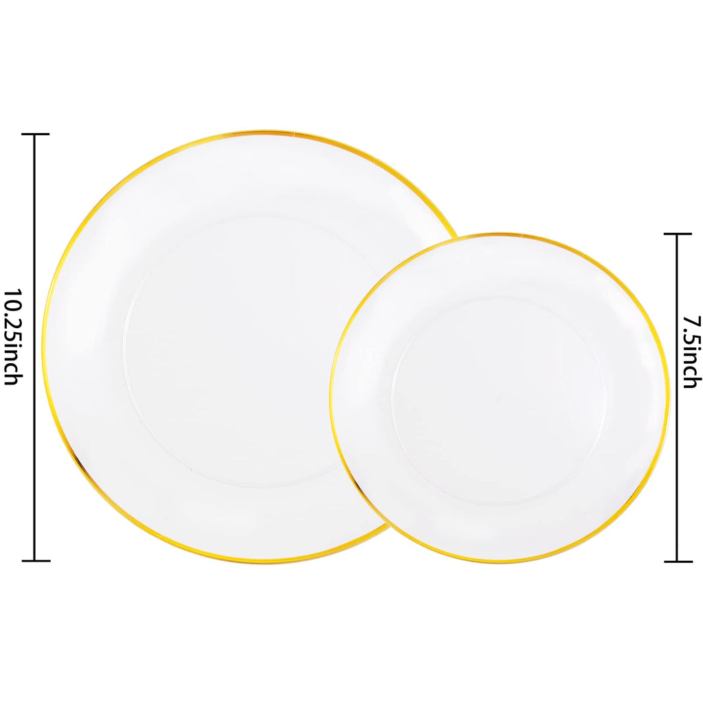LIYH 60 Pcs Clear and Gold Plastic Plates Heavy Duty Clear Disposable Plates for Party Gold Plastic Plate for Wedding Birthday Include 30 Dinner 30 Dessert Plate