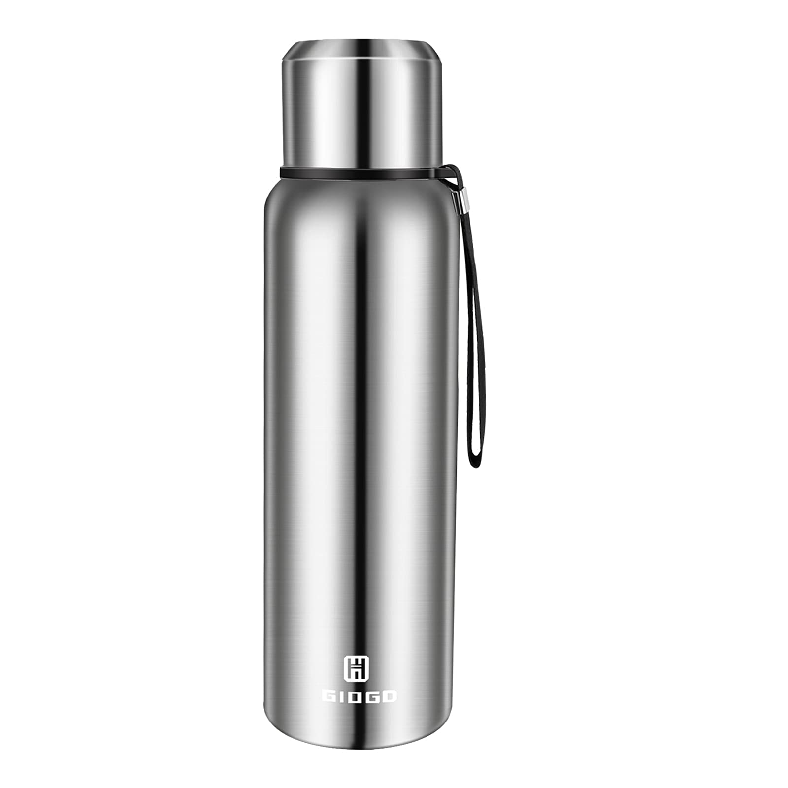 Insulated Vacuum Thermo Bottle 25oz with Cup lid Leakproof Stainless Water Flask for Coffee hot and Cold Drink.(Silver,750ml)