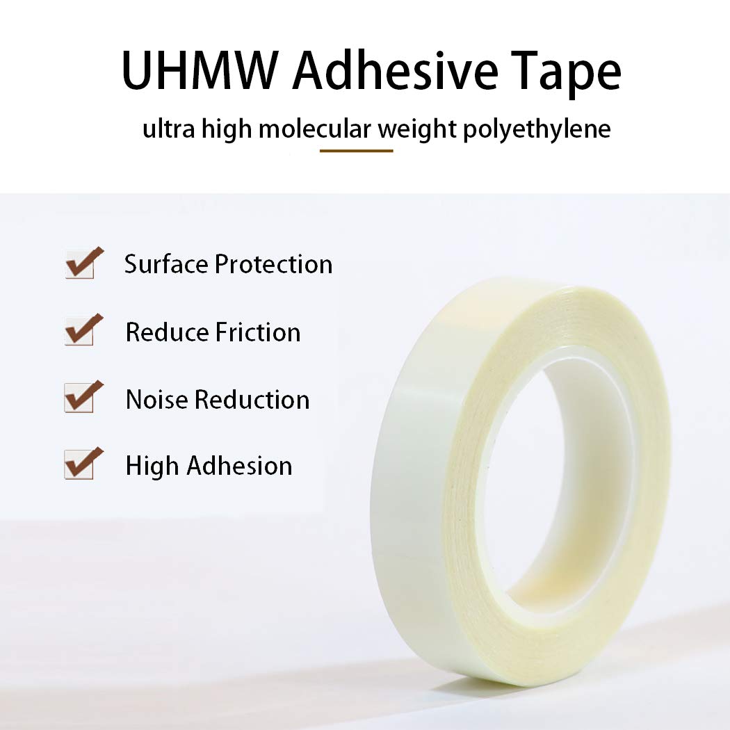 APT 0.012" Thick Low Friction UHMW Tape, Extra Durable Ultra-high Molecular Weight Polyethylene, Surface Protection, Noise Reduction. Ideal for Rails, Drawers and Lining (1" x 5Yds)