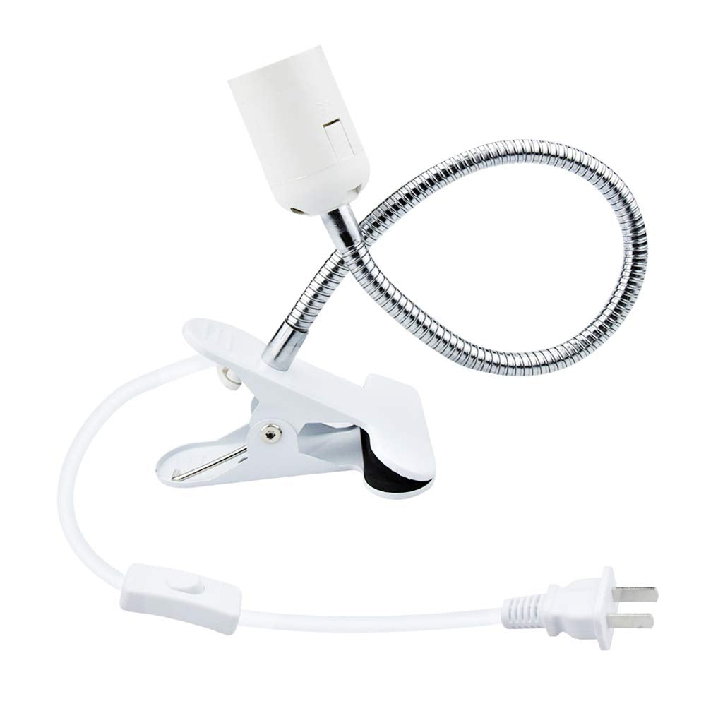 Bonlux Flexible Aluminum Wire Neck Clip Holder E26 Base Light Socket with On/Off Switch US Plug, Adjustable Light Stand Clamp Lamp Fixture for Reptiles Desk Lamp Grow Aquarium Light (Max Bulb: 100W)