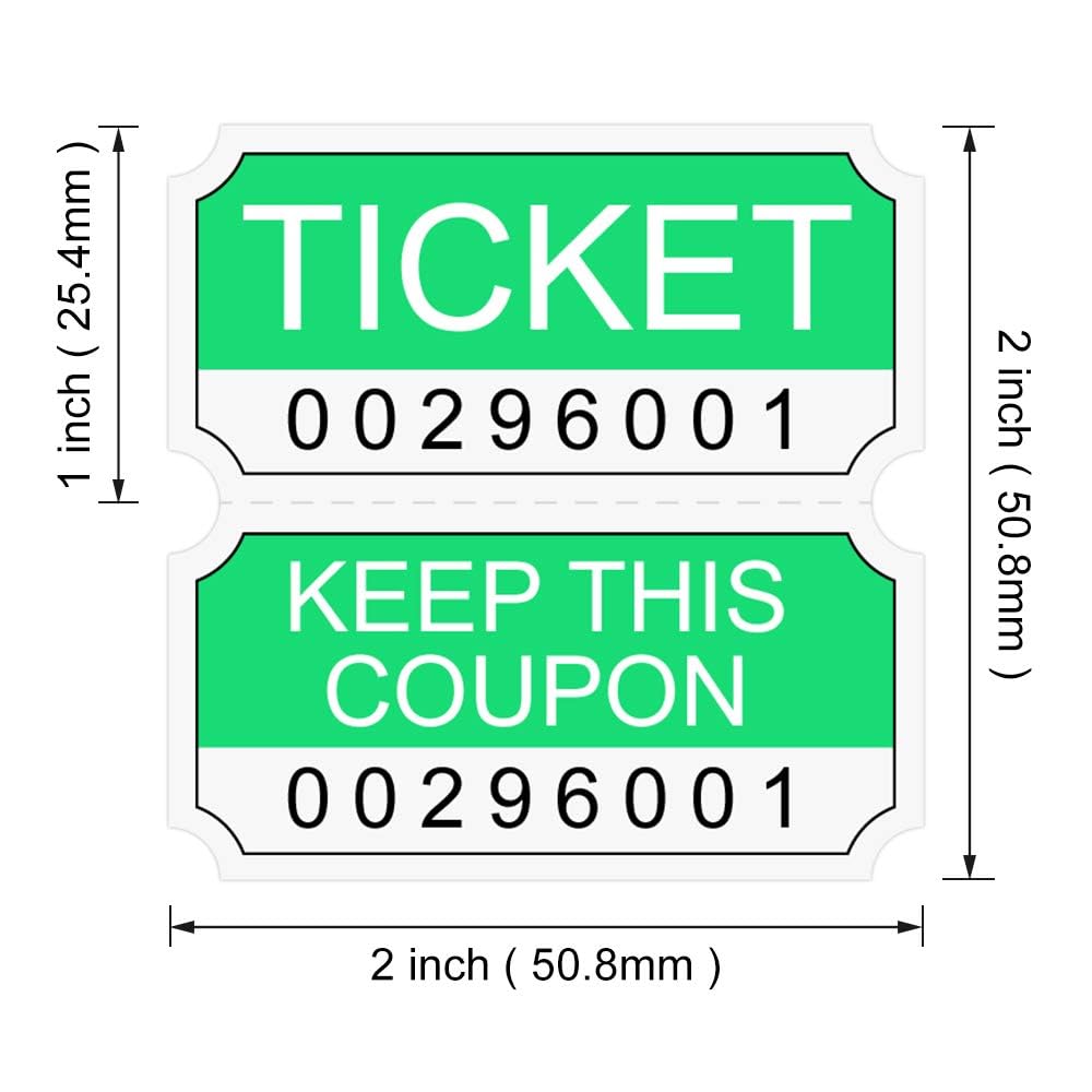 L LIKED Assorted Double Raffle Tickets (4 Rolls of 2000 Double Tickets) 8,000 Total 50/50 (Neon Yellow, Neon Green, Neon Red, Neon Pink)