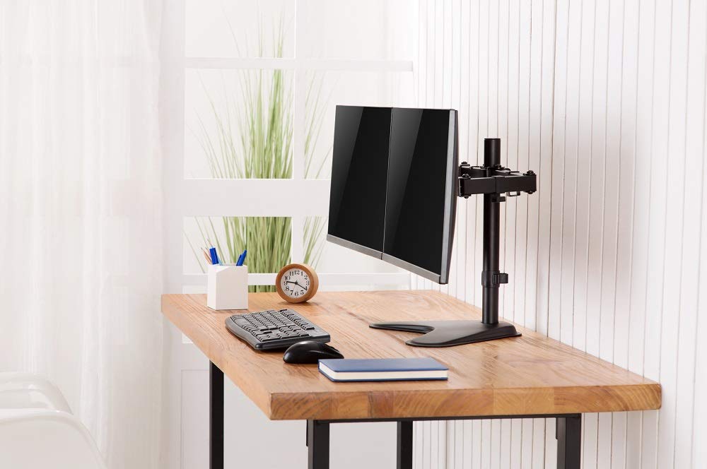 Amer Dual LED LCD Monitor Free-Standing Desk Stand for 2 Screens up to 32 inches Heavy-Duty Fully Adjustable Arms with Max VESA 100x100mm (2EZSTAND)
