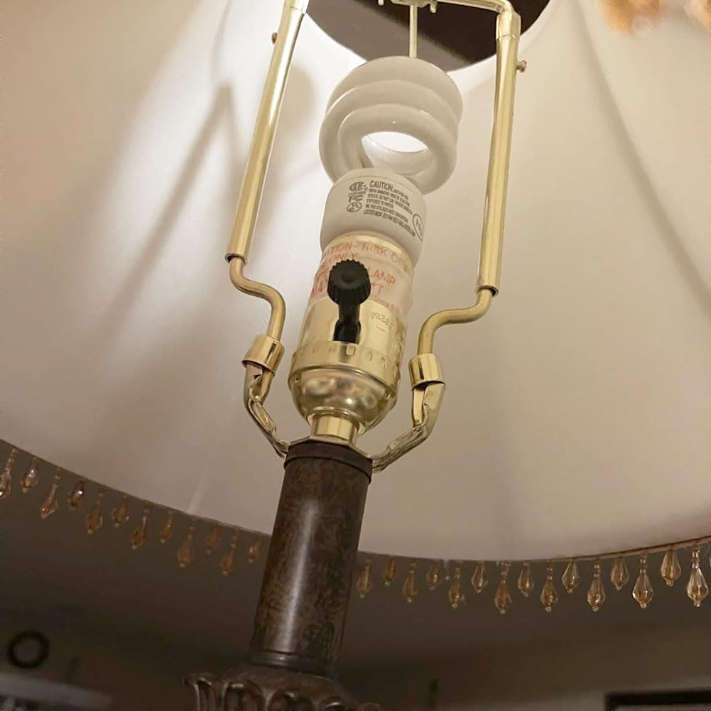 LISSION Lamp Shade Harp Holder, Adjustable Lampshade Adapter Height 7 8 9 10 inch, with Standard Saddle, E14 E26 E27 Adapter Base UNO Fitter Adapter Converter Finial Set, Golden Color