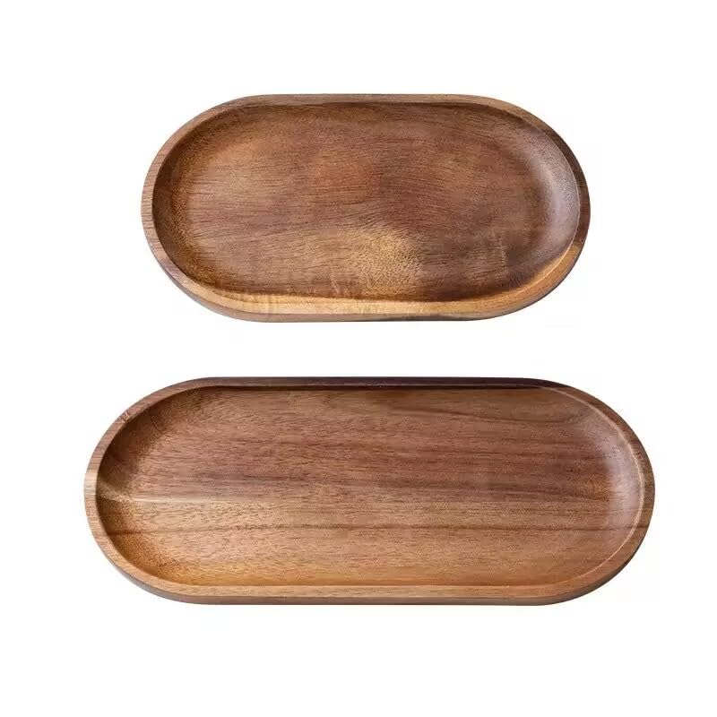 Linwnil 2 Pack Solid Wood Coffee Serving Platters and Trays of Natural Wood with Edge, Rectangular Avoid Sliding and Spilling Food (Walnut Trays x 2Pack)