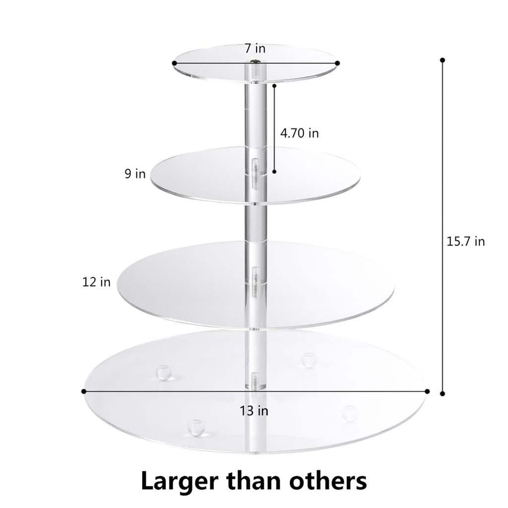 Cupcake Stand, 4-Tier Round Acrylic Cupcake Display Stand Dessert Tower Pastry Stand for Wedding Birthday Theme Party- 15.7 Inches (Transparent)