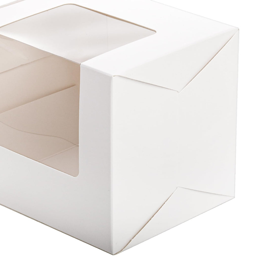 AVLA 50 Pack Gift Boxes for Sublimation Mugs, 4.3x4.3x5'' Small White Packaging, 12OZ 15OZ Transparent Cups Wrapping With Clear View Window, Cupcake Christmas Ornament Box for Wedding